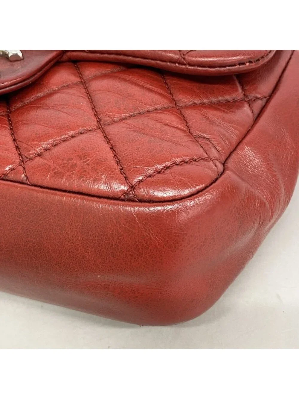 Chanel Shoulder Bag Mini Quilted Lambskin Red Silver